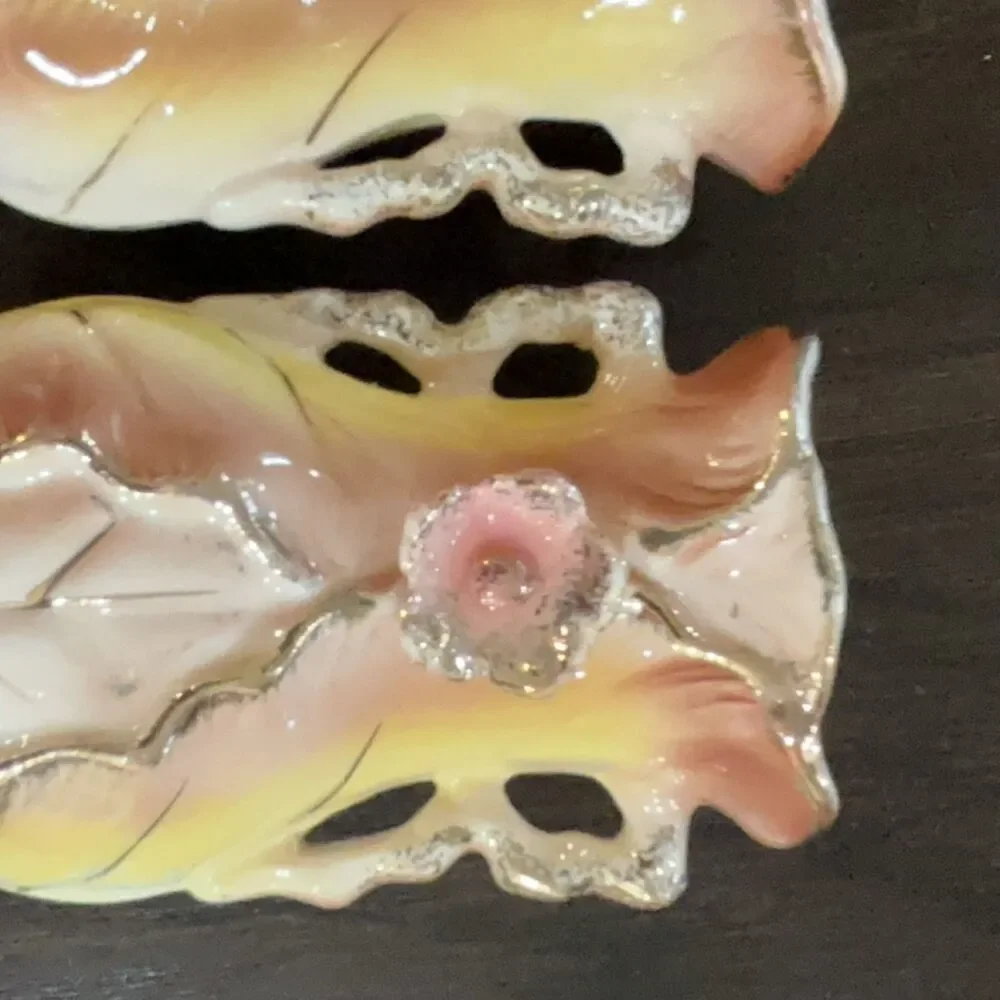 Set/2 Lipper Mann Floral Candle Holders Pink Yellow White Gold Ceramic Japan 3